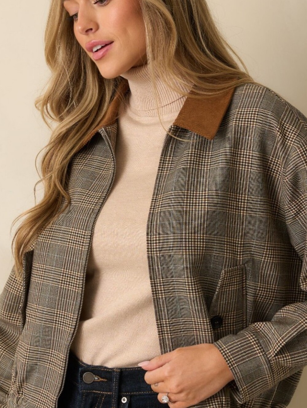 Houndstooth Plaid Bomber Jacket Sz 4